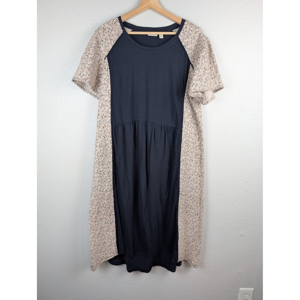 LOGOโ Lori Goldstein Dress Womens Large Navy Mixed Print Lace Panel Pockets